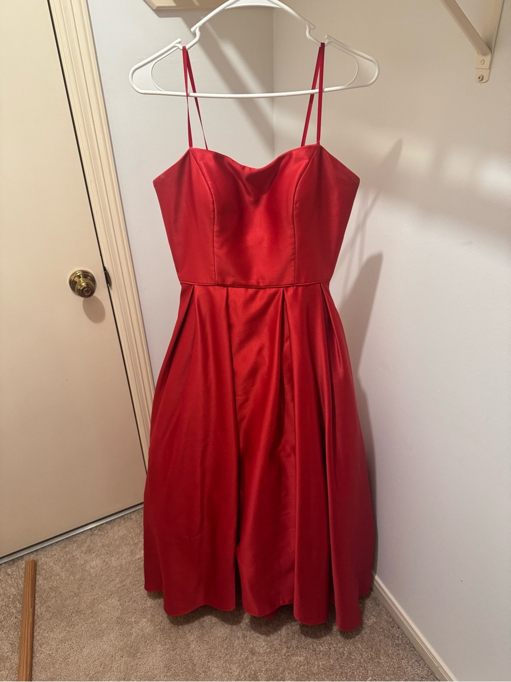 Red Satin Strapless Ballgown Dress